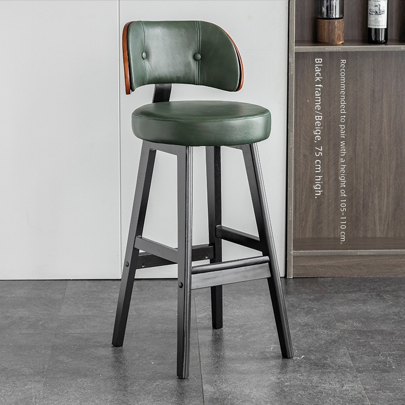 black solid wood feet-dark green first layer cowhide