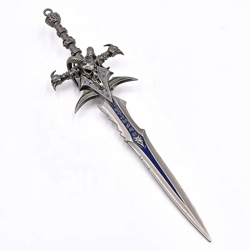 22cm Sword Model Keychain Metal Zinc Alloy Katana Samurai World o W Frostmourne Props with ABS Display Rack for Collection