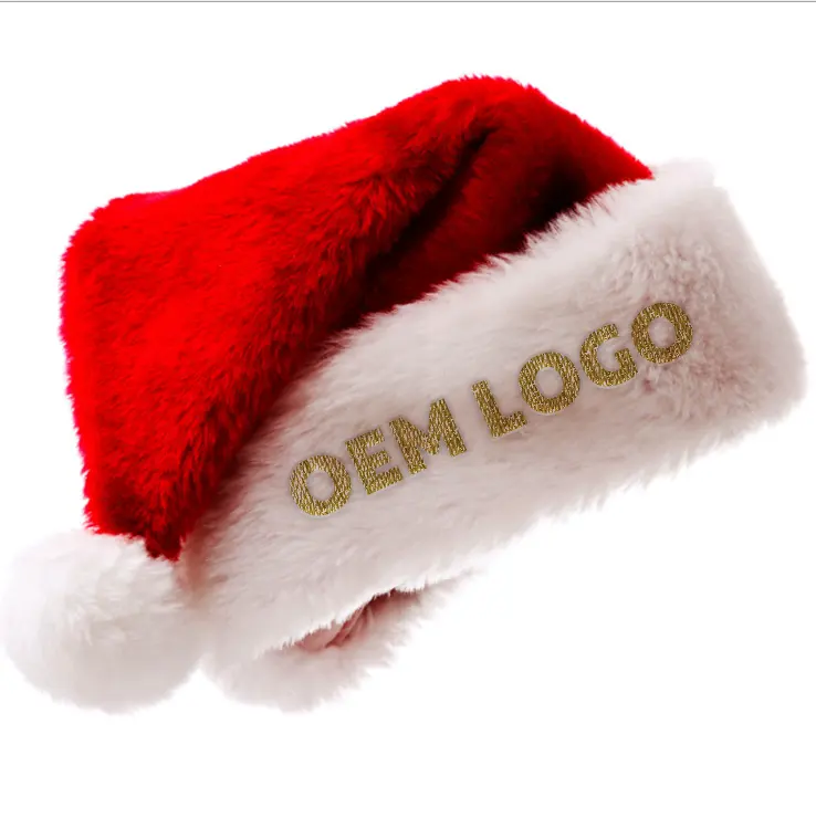 Werbe OEM Logo Weihnachts mützen Dick 30*40cm Erwachsenen größe Soft Plüsch Gold Werbe Weihnachts mütze für Erwachsene