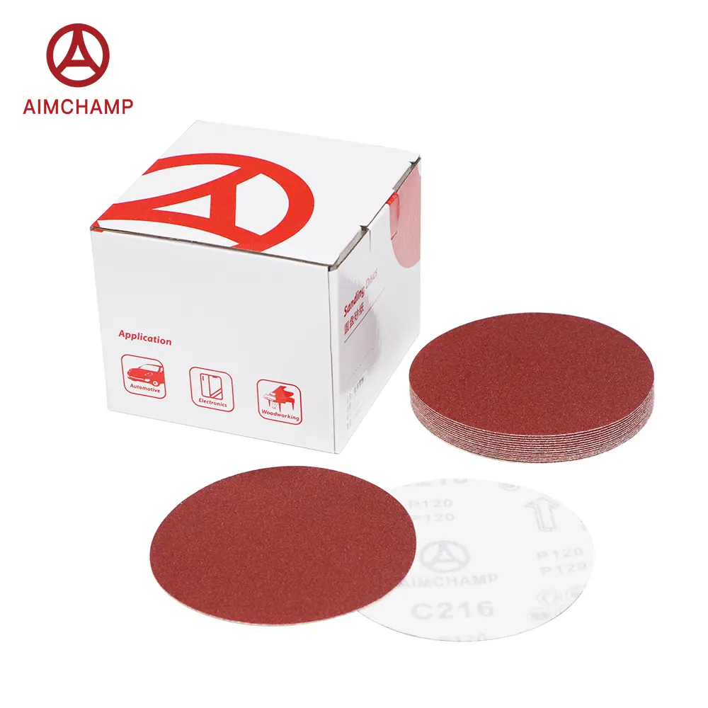 Rotes Aluminiumoxid-Schleifpapier 3/4/5/6 Zoll keine Löcher Runde Schleif scheibe P40-P1000 Körnungen Klett verschluss zum Polieren von Holz und Metall