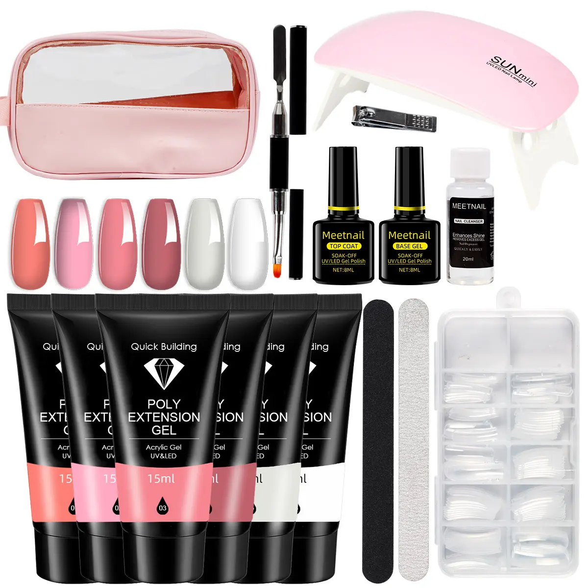 MEETNAIL-Kit profesional de extensión de uñas con base y capa superior, solución antideslizante, kit de uñas de gel polivinílico con lámpara LED UV