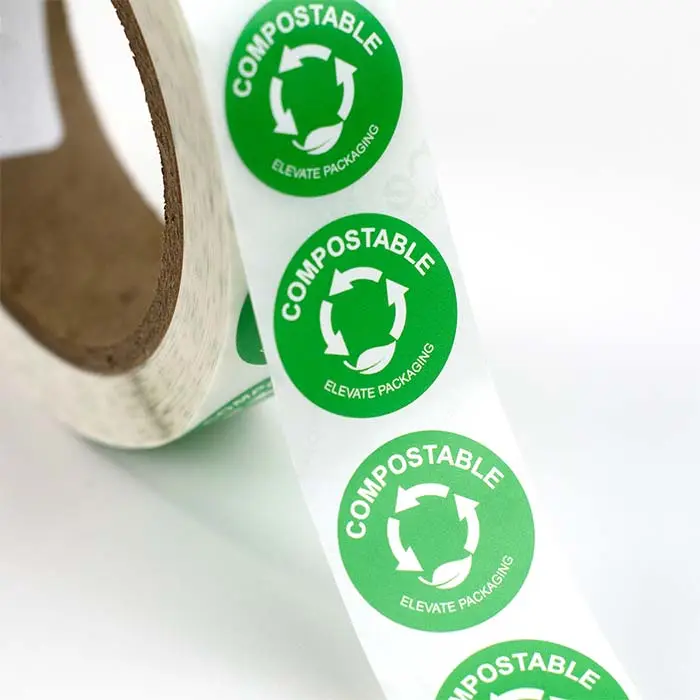 Etiquetas adesivas ecológicas compostáveis, material de papel pla personalizado, impressas, biodegradáveis, para embalagens de alimentos