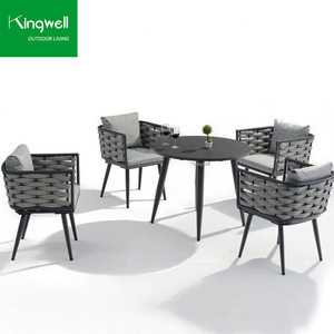 Modern Rectangular Aluminum Dining Set Outdoor Furniture <strong>Patio</strong> Dining <strong>Round</strong> Table and Rope Chair for Courtyard - Product Image 2