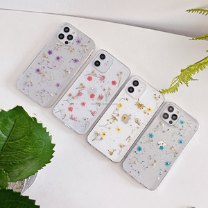Kuru preslenmiş gerçek çiçek telefon kılıfları kızlar için silikon el yapımı çiçek kılıfı kapak Coque