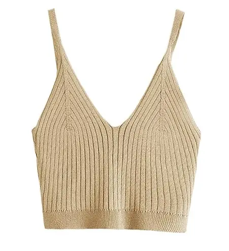 100% viscosa Mujer cuello en V Crop Cami Top acanalado Spaghetti Strap chaleco sin mangas para mujer