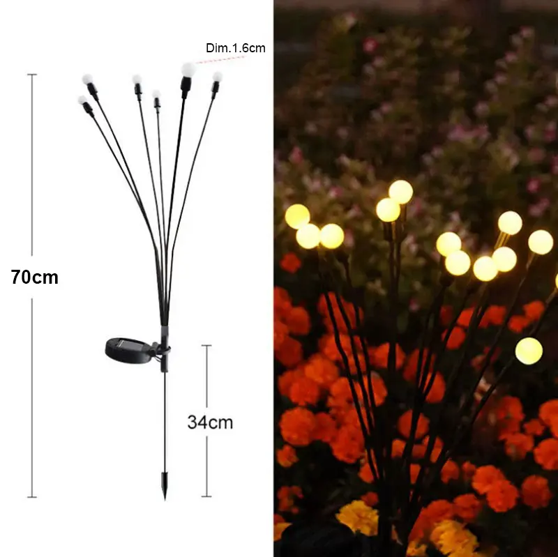 Lámpara de césped impermeable para exteriores con energía Solar, decoración de luz de camino, luces Led de luciérnaga para jardín con estaca