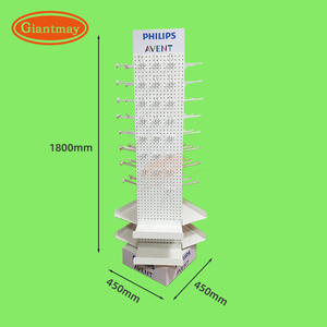 Benutzer definiertes Logo Metall 3-seitiges Steck brett Einzelhandel Drehbarer Boden Display Stand Regal Rack Rotierendes Dreieck Perforierte Haken Spinner - Product Image 3