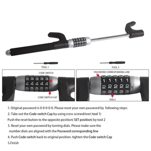 C- ล็อคพวงมาลัยอุปกรณ์ป้องกันการโจรกรรมในรถยนต์, ล็อครถสากลรหัสผ่าน Keyless, ล็อครถแบบพับเก็บได้สําหรับงานหนัก - Product Image 6