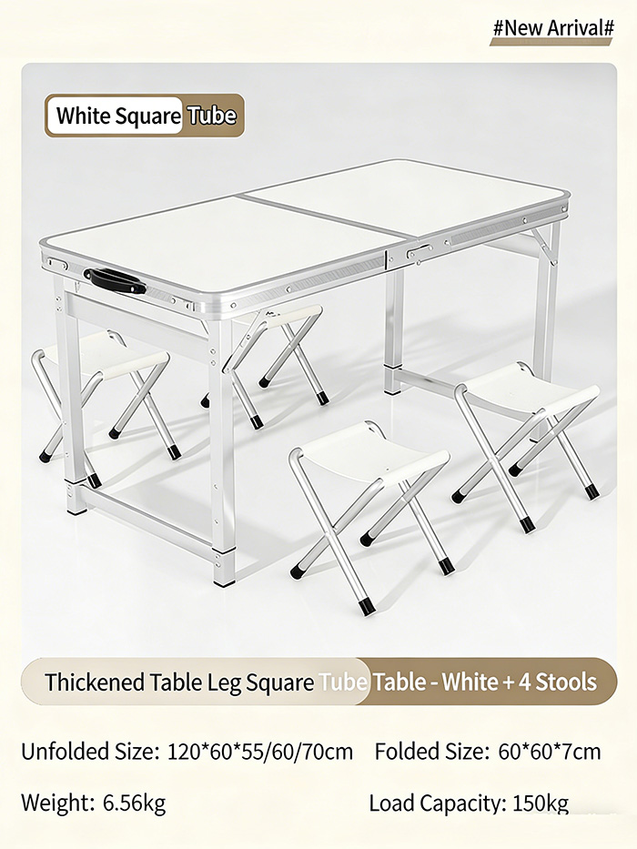 Pieds de table carrés blancs - 4 tabourets pliables