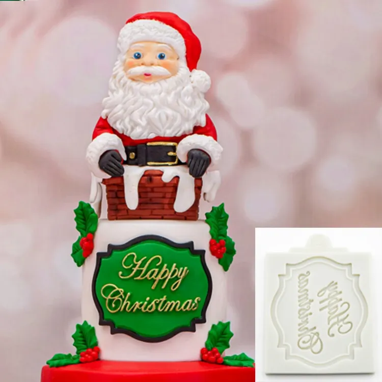 Moule à gâteau en Silicone, lettres joyeux noël, de grande taille, Fondant décoratif, pour chocolat 3d, pour la pâte à sucre