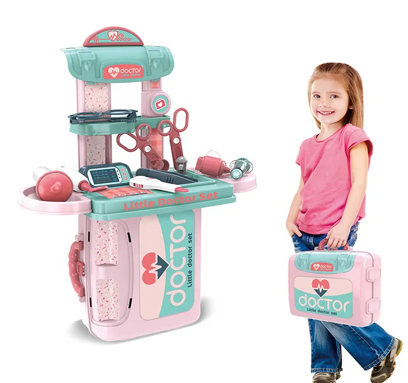 Juego de simulación de mesa médica 3 en 1 para niños y niñas, Maleta de juguete, carrito de plástico