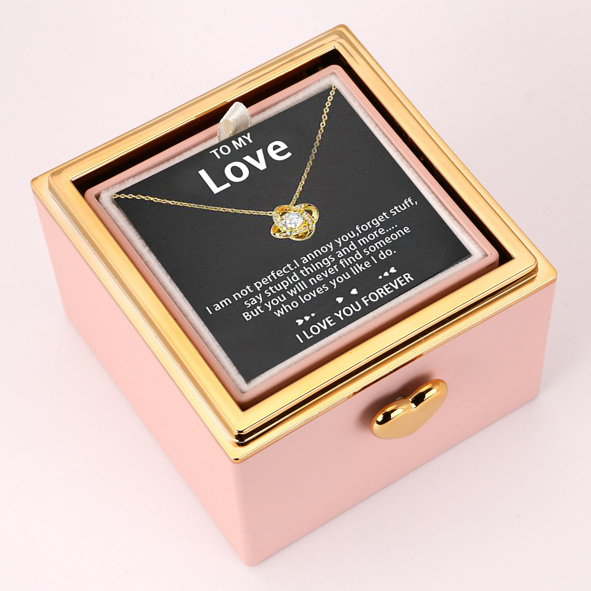 Necklace (Gold) + Card Pink Box