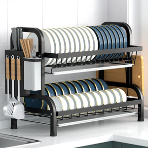 Paslanmaz çelik bulaşık kurutma rafı 2 katmanlı mutfak bulaşıklık - Product Image 5