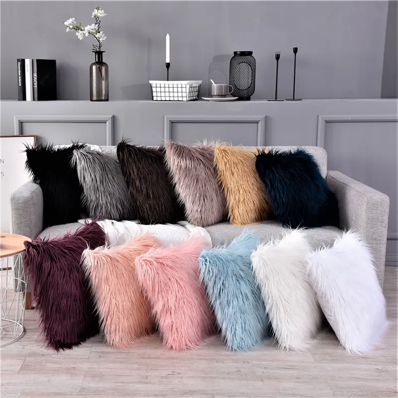 Housse de coussin en fausse fourrure en peluche de luxe en gros longue pile fausse fourrure de mouton housse de coussin en fourrure