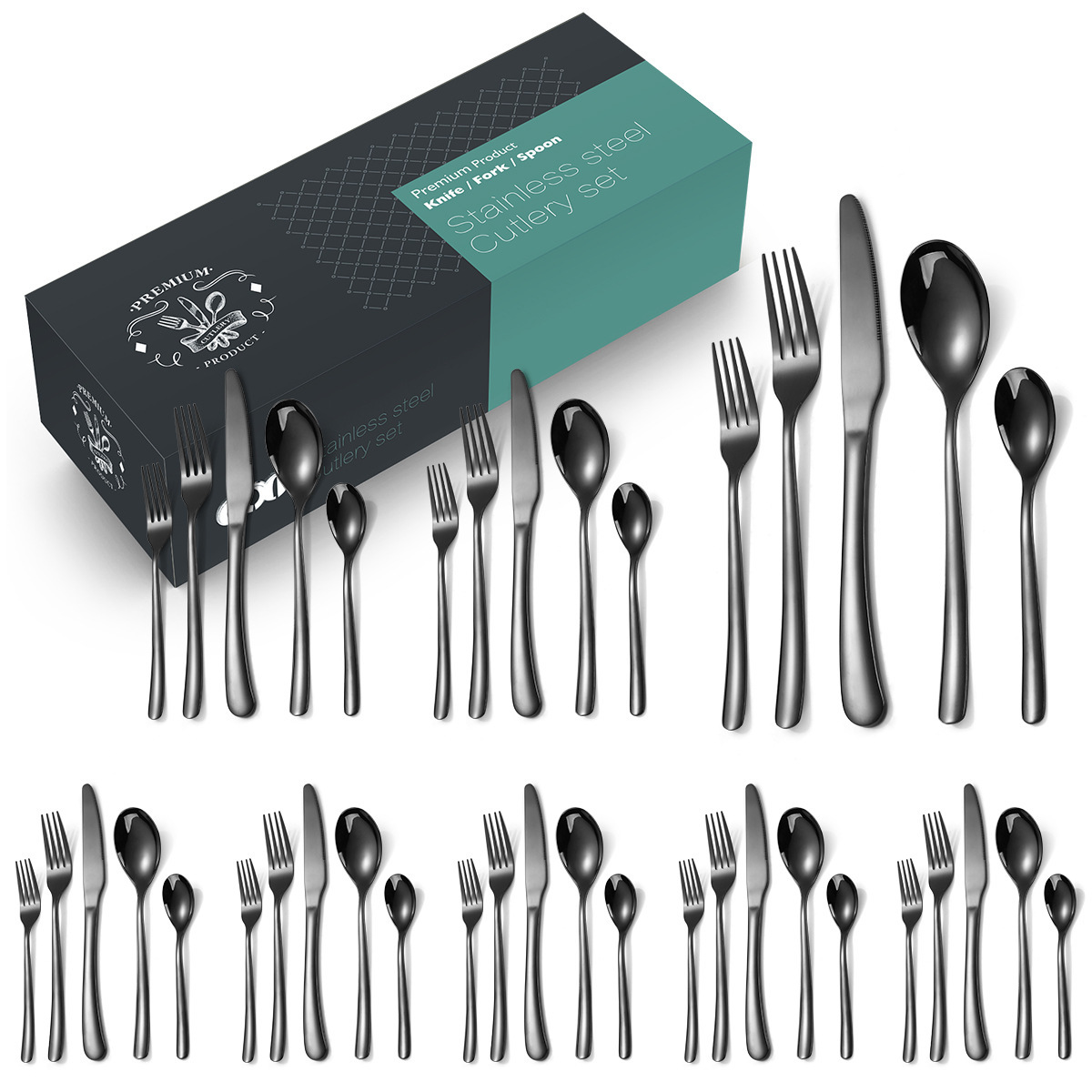 Ensemble noir 40 pièces pour 8 personnes