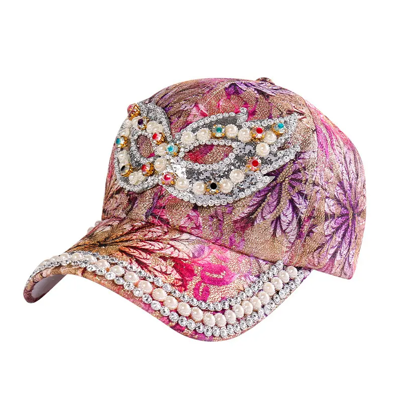 Gorra de béisbol con diamantes de imitación para mujer, gorro deportivo de alta calidad con diamantes ostentosos