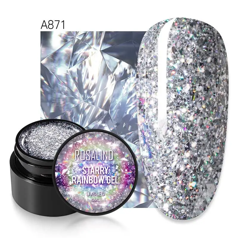 Rosalind starlight Diamante Gel Nova arte do prego Flash unha polonês gel cor lantejoulas UV unha cola