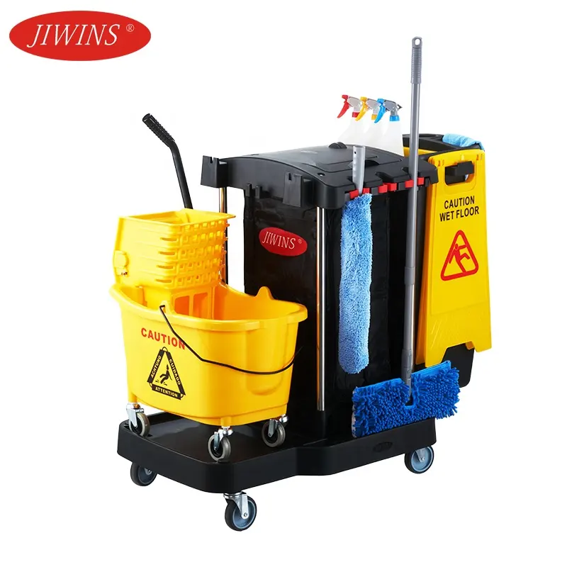 Jiwins High Quality Hotel Plastic Utility Service Hand Carts Housekeeping Cleaning Servicing Trolley Cart