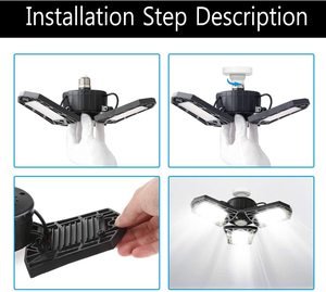 2 paket LED garaj ışığı, 60W ötesinde parlak garaj ışığı deforme garaj tavan ışıkları, 6500K vida LED Tri ışık - Product Image 4