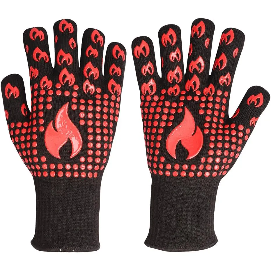 Silicona los mejores tipos de guantes para asar, guantes de mano de seguridad calentados, guantes de barbacoa resistentes al calor extremo, bandera americana