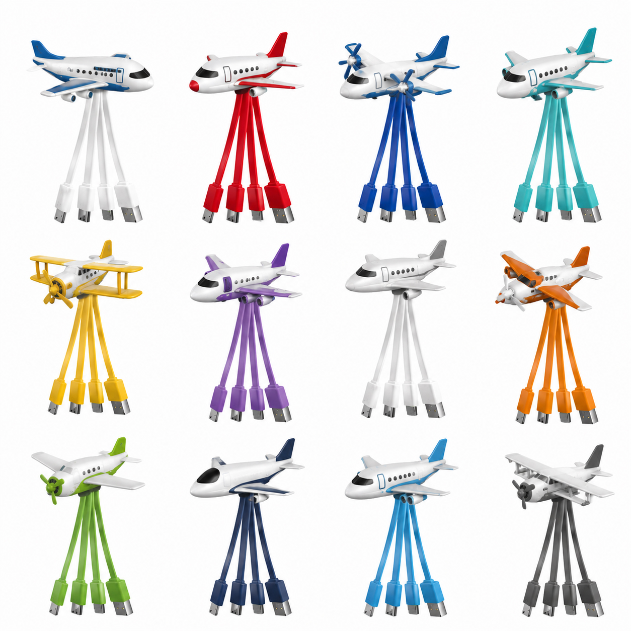Cable de carga USB azul con forma de avión personalizado