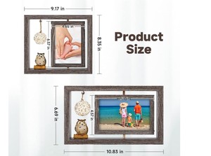 Baykuş dönen resim çerçevesi, 4 "x 6" rustik dönen DIY yüzer fotoğraf çerçeveleri, çift taraflı ekran dönebilir yüksek çözünürlüklü - Product Image 2