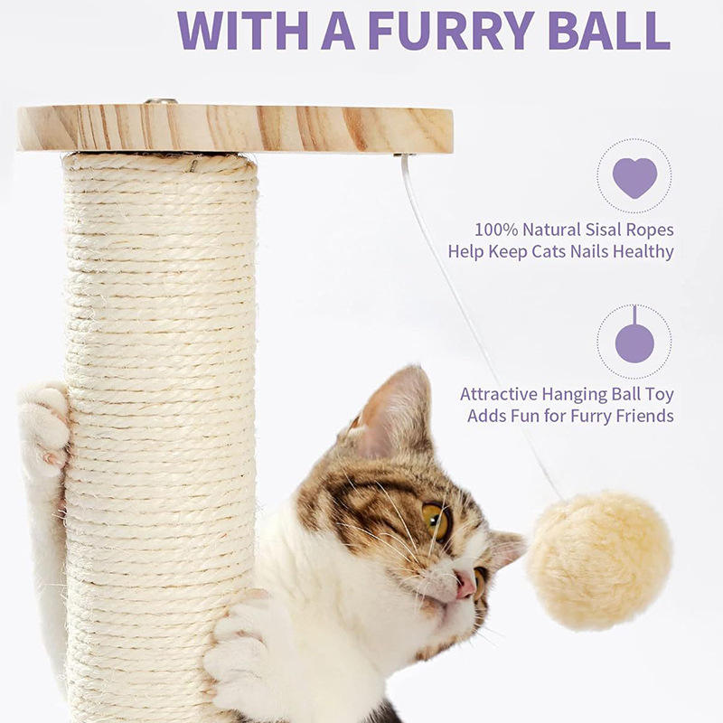 Wholesale Solid Pine Wood Cat Toy with 3-Level Scratching and Teasing Tree Sustainable 3-Level Cat Scratching Wood Mat