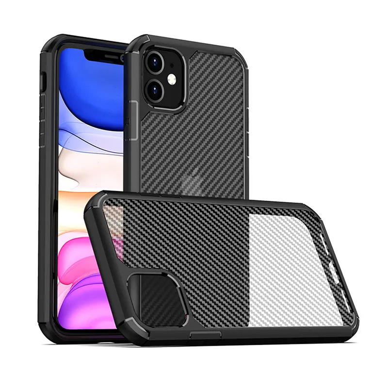 Hot Menjual Kasus Telepon Sudut Tahan Guncangan Bumper Serat Karbon Pola Lembut TPU Karet Penutup Case untuk iPhone 11 Pro