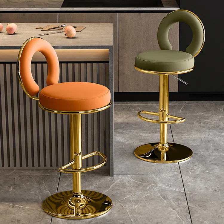 Tabouret de bar comptoir en métal nordique pivotant meubles de maison modernes chaise en cuir de velours en bois haute tabourets de bar de luxe en or pour la cuisine