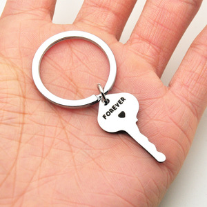 Llaveros coreanos simples de acero inoxidable con cerradura en forma de corazón, logotipos grabados personalizados para pareja, madre e hija, regalo de moda - Product Image 3