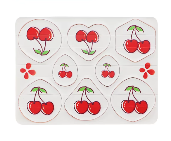 Juego de ocho piezas rectangulares color cereza blanca.