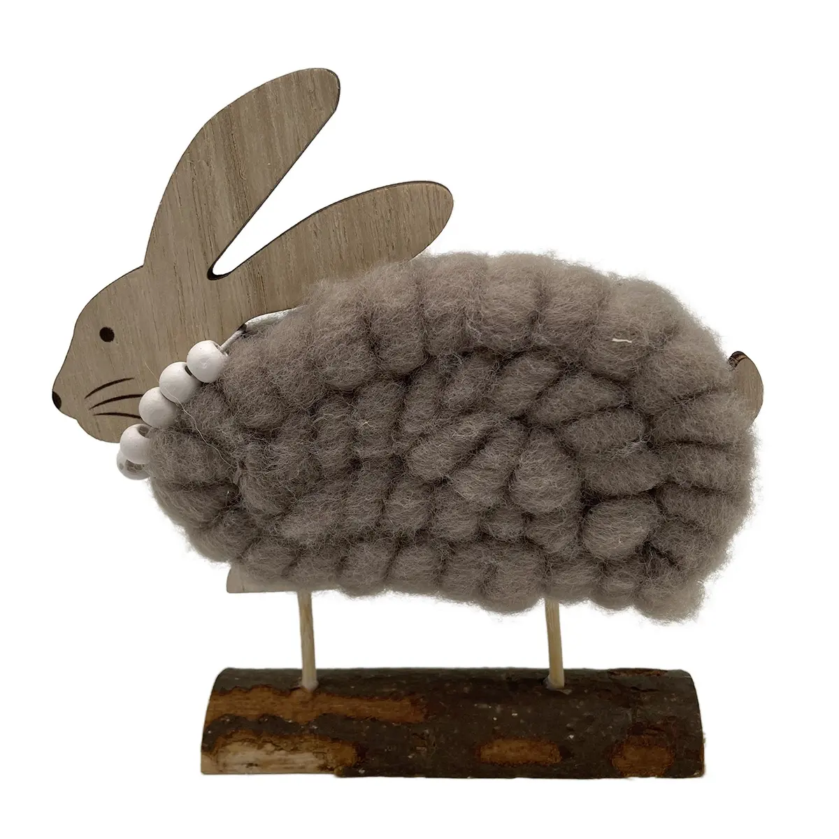 Pasqua decorazione di coniglio artigianale in legno con lana