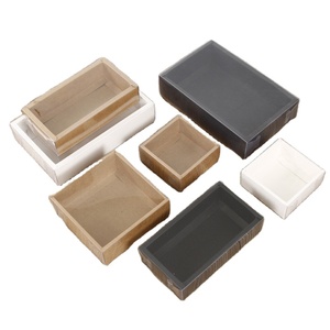 Toptan özel küçük dikdörtgen şeffaf plastik kapak tepsisi geri dönüşümlü kraft kağıt hediye ambalaj kutuları ile temizle PET kapak - Product Image 1