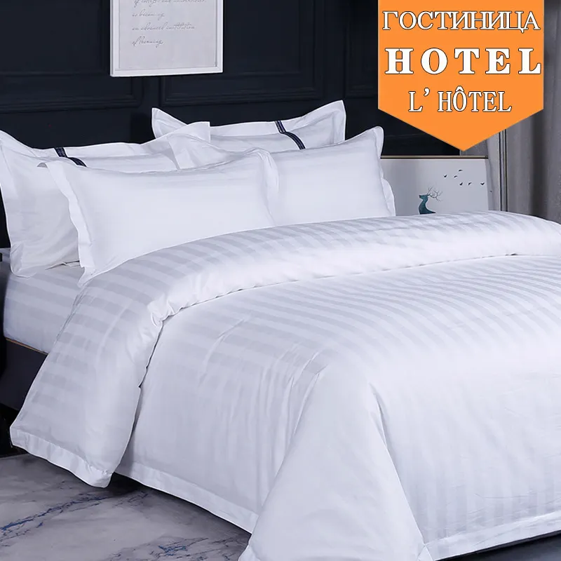 Hotel Bed Linen Collection Stripe Bed Sheet Set White 100% cotton duvet cover Hotel Bedding Set