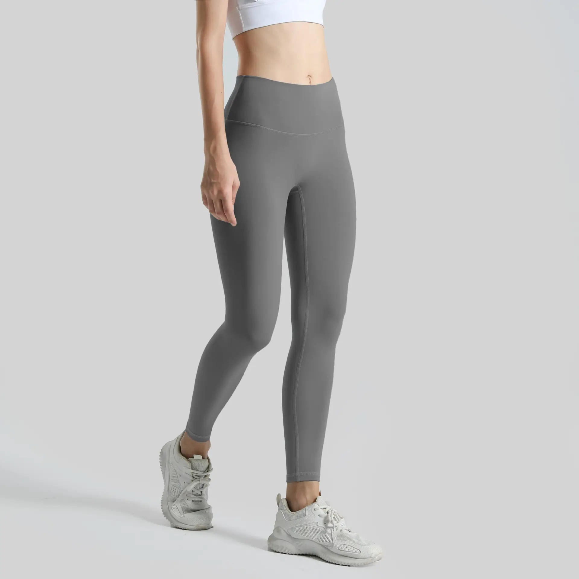 Celana panjang daur ulang ramah lingkungan kualitas tinggi elastis tinggi warna Solid legging olahraga wanita legging olahraga angkat bokong