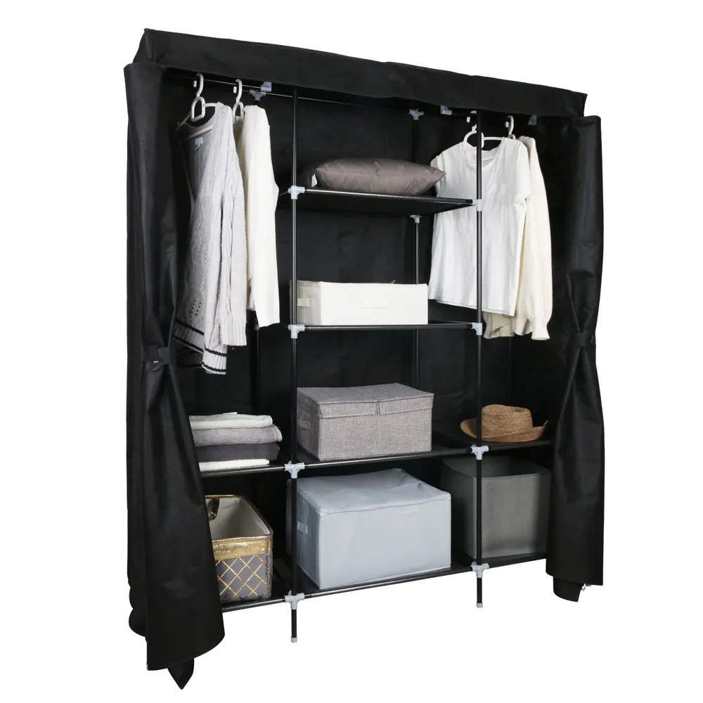 Portable Wardrobe Closet Clothes Organizer Non-Woven Fabric Cover with 6 Storage Shelves