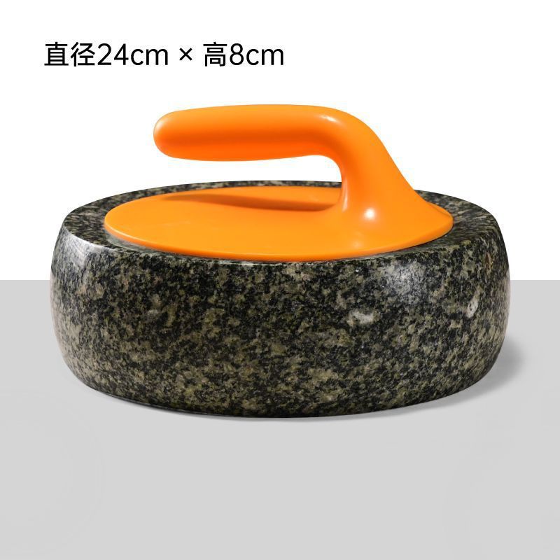 Green stone curling stone with yellow handle 24*8cm
