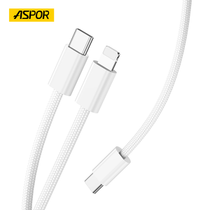 Cavo di ricarica rapida ASPOR A022 60W cavo di ricarica 2 in1 tipo-C a tipo-C, tipo-C a Iph cavo intrecciato in Nylon - Product Image 3