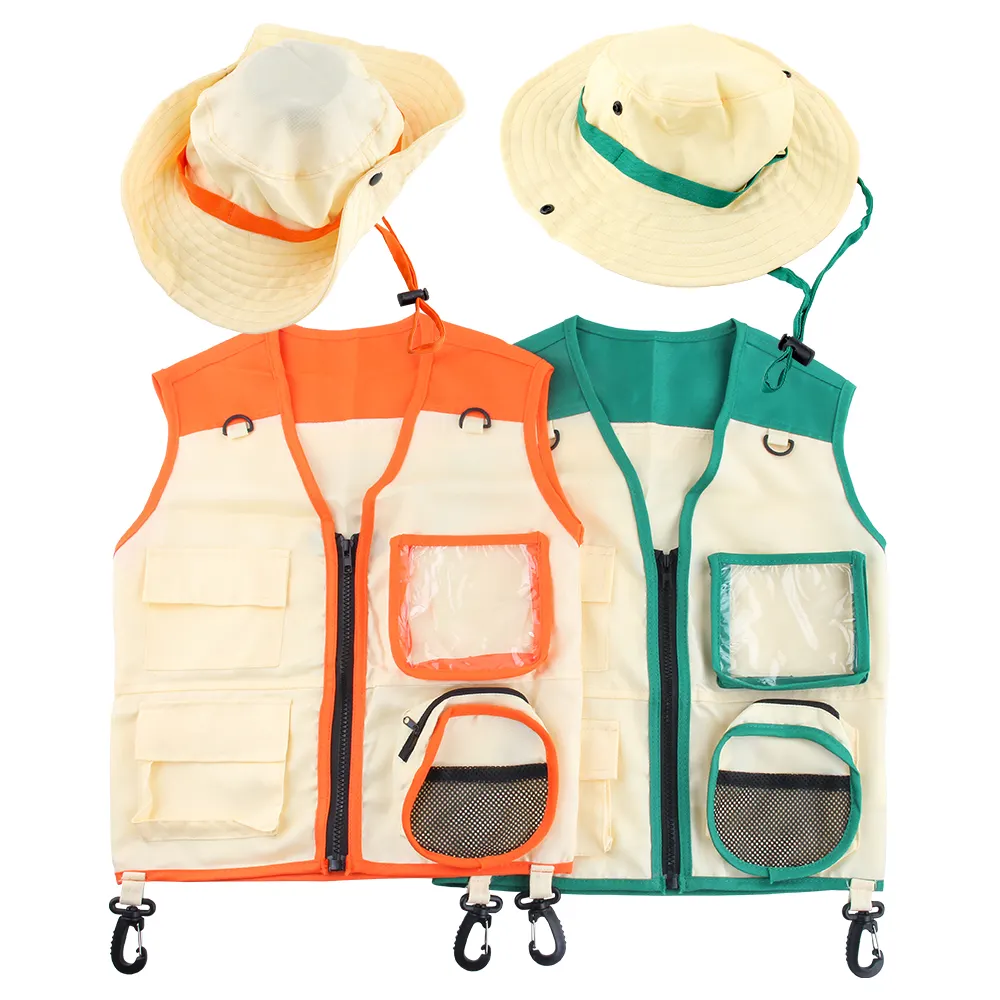 Giocattolo da campeggio per bambini Kit all'aperto per bambini avventura Safari Costume per bambini gilet e cappello Set gioco