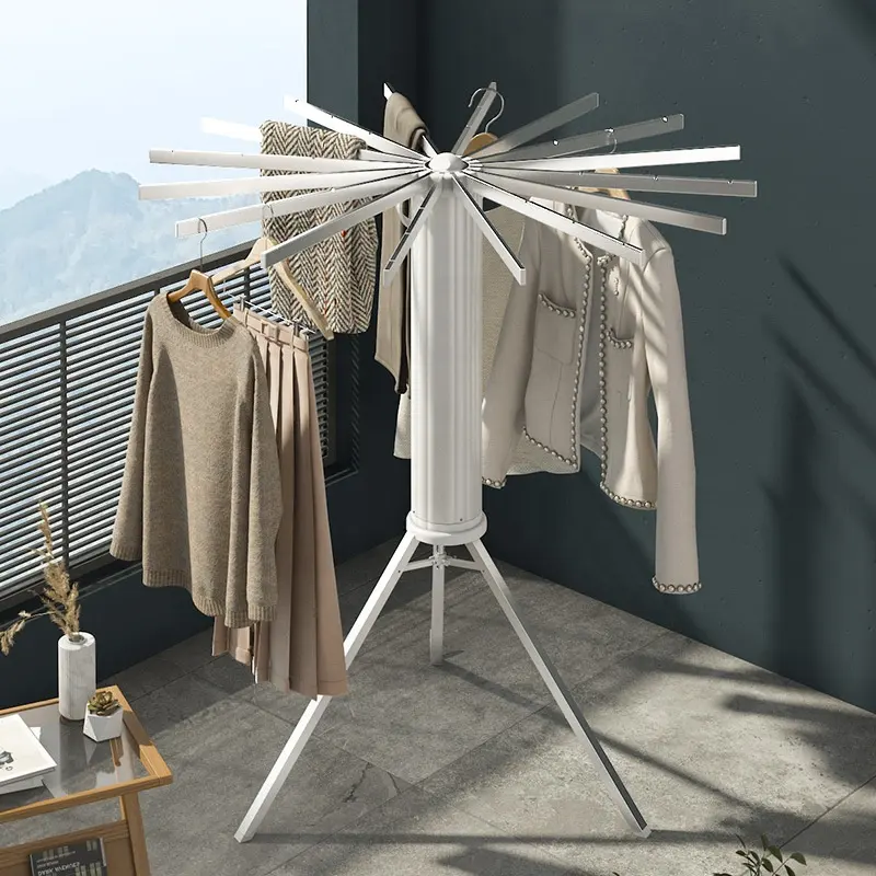 Tripod taşınabilir ve katlanabilir giysi kurutma raf uzay tasarrufu için çamaşır balkon