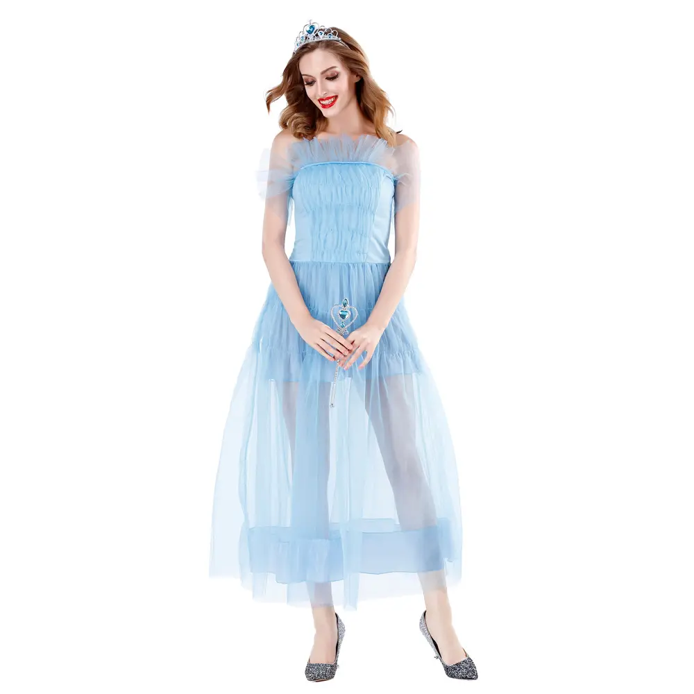 Halloween cosplay Cinderella Snow White Princess Bella adult costume sky blue dress stage performance costume princess dress