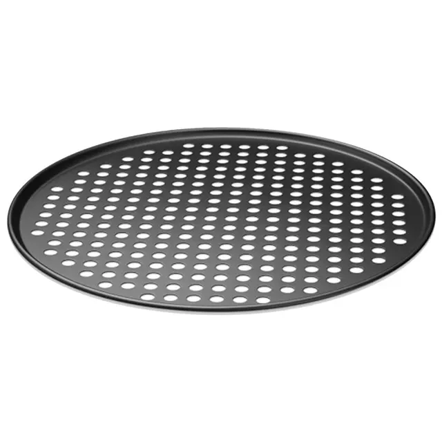 工場供給魅力的な価格炭素鋼耐熱皿セット穴のある黒色の焦げ付き防止ピザ鍋
