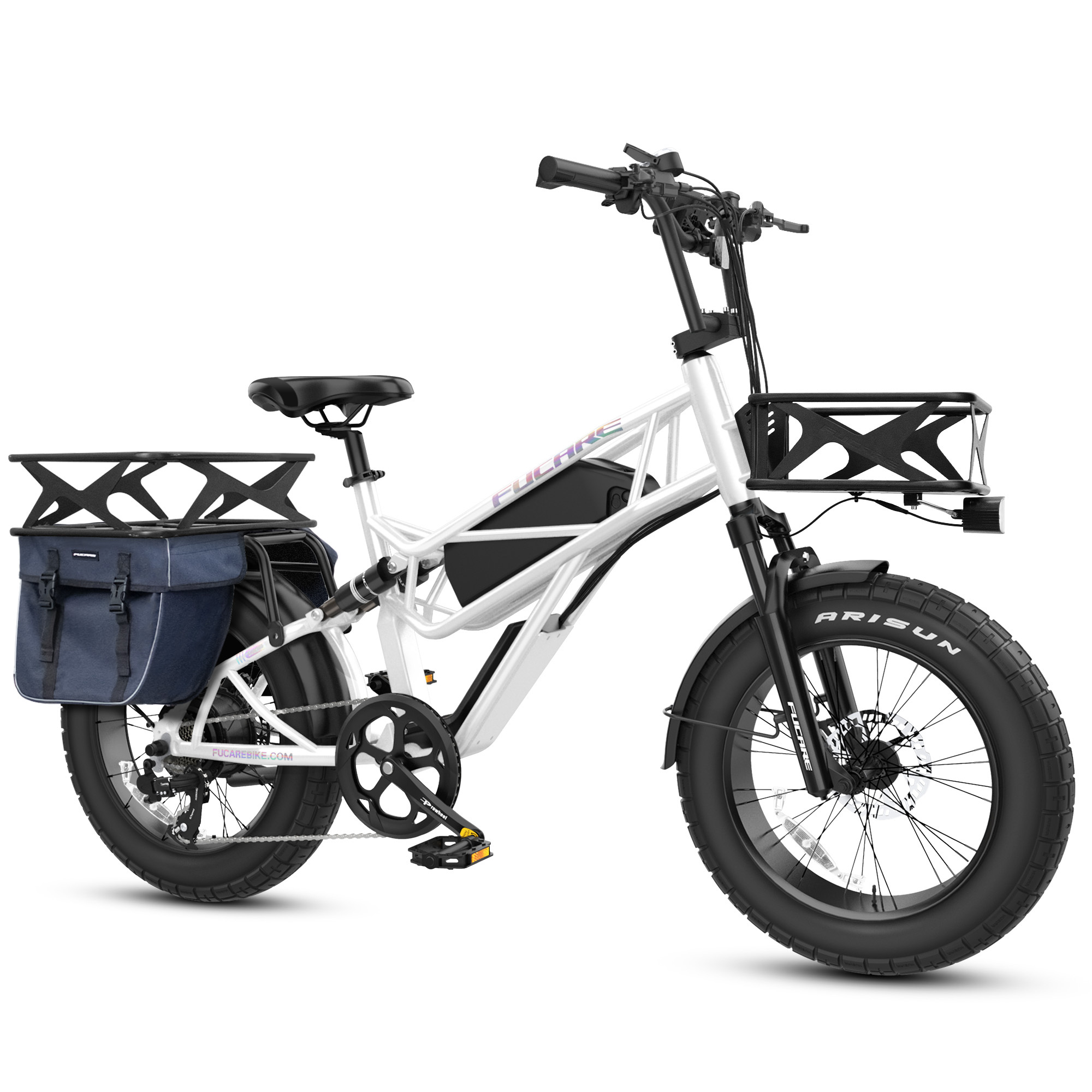 White Scorpio+Basket Set+Pannier Bag