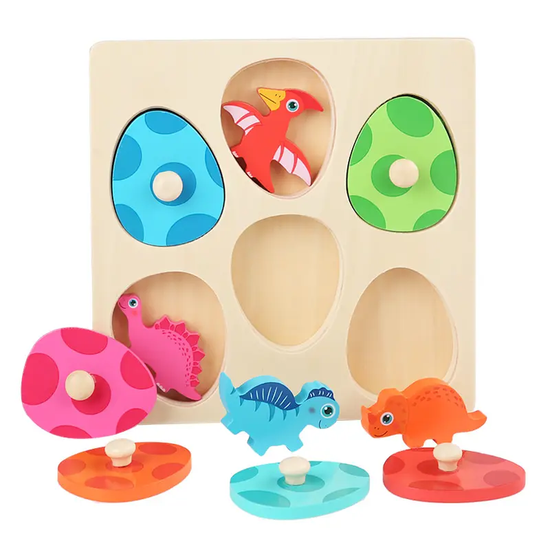 아기 조기 교육 퍼즐 모양 색상 인식 나무 장난감을위한 나무 발톱 보드 공룡 퍼즐
