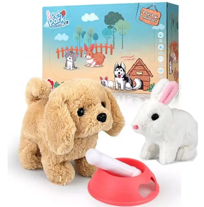 Educational Mini Pet Toy Animals Simulation Sound Electric Walking Plush Polyester Stuffed Cute Rabbit Dog For Kid
