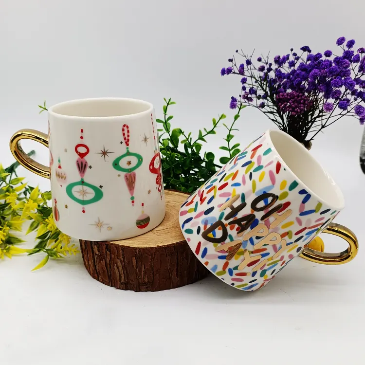 Taza de cerámica personalizada para café y té, calcomanía completa de varios colores con forma de jarrón de 330Ml