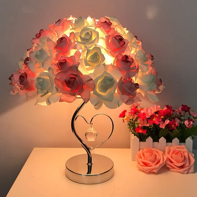 Luminária de mesa com flores preservadas, luminária criativa para casamento, dote vermelho, para quarto, mesa de mesa, rosa europeia, ideal para casamento