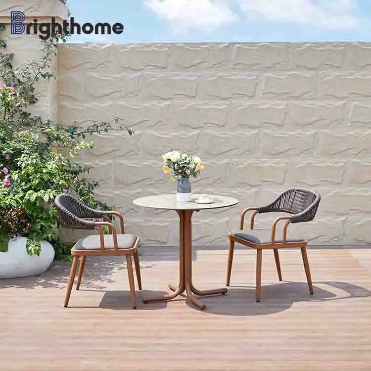 Водонепроницаемая алюминиевая рама для отделки дерева Tpu ротанговая садовая мебель бистро столы и стулья набор для ресторана на открытом воздухе