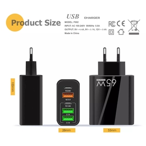 Wholesale US/EU/UK 65W Fast Charger PD20W+QC3.0 USB Quick Wall Charger 5Port Type C Usb a Fast Charger for IPhone/Huawei/<strong>Sumsang</strong> - Product Image 6