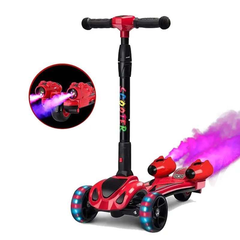 2024 sıcak satış katlanır elektrikli çocuklar için 3 tekerlekli ayaklı scooter çocuk sprey çocuk scooter'i müzik bebek ayak scoter ile çocuklar için